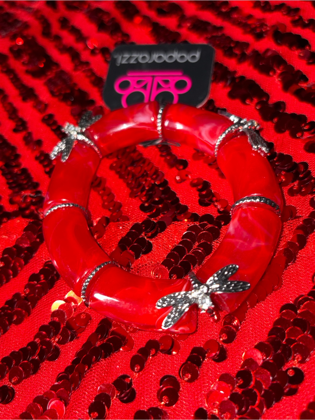 Paparazzi Red Resin Dragonfly Bracelet